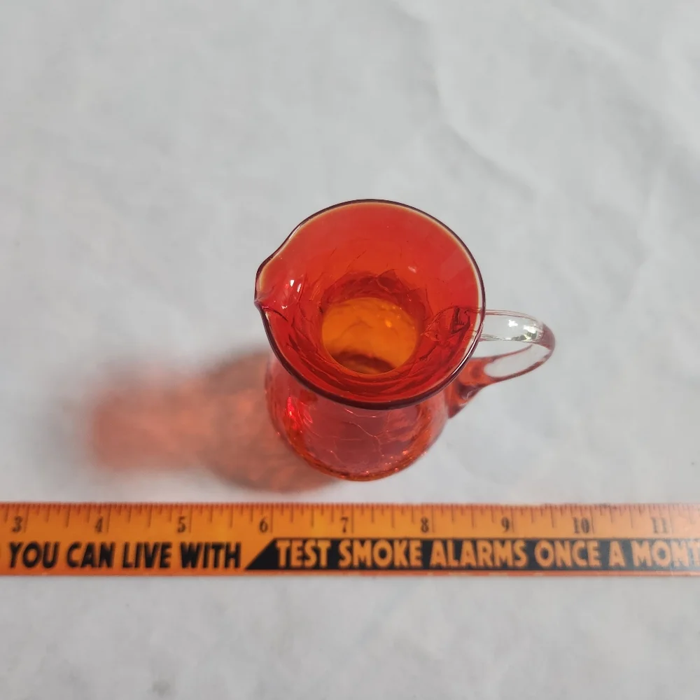 Vintage Red Orange Crackle Blown Art Glass Creamer